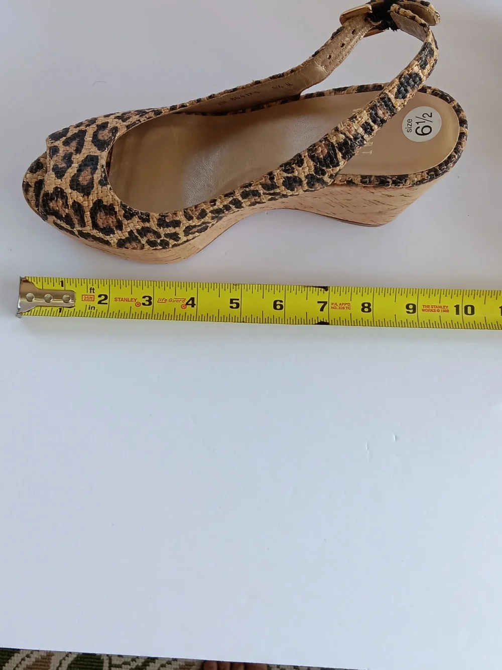 Stuart Weitzman"Jean" Leopard Print Cork Wedge Slingbacks Peep-toe 6.5 M( EUC) - Picture 14 of 16